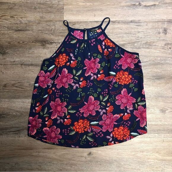 Papermoon women’s blue floral top with tear drop openings at neck line size S - Picture 1 of 6